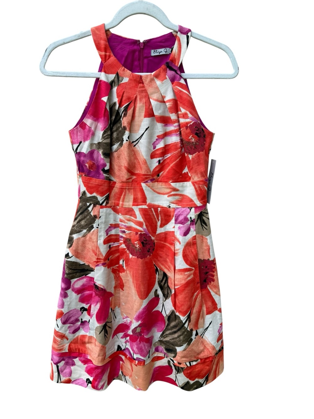 Eliza J Floral Skirted Dress - Coral, Pink & White